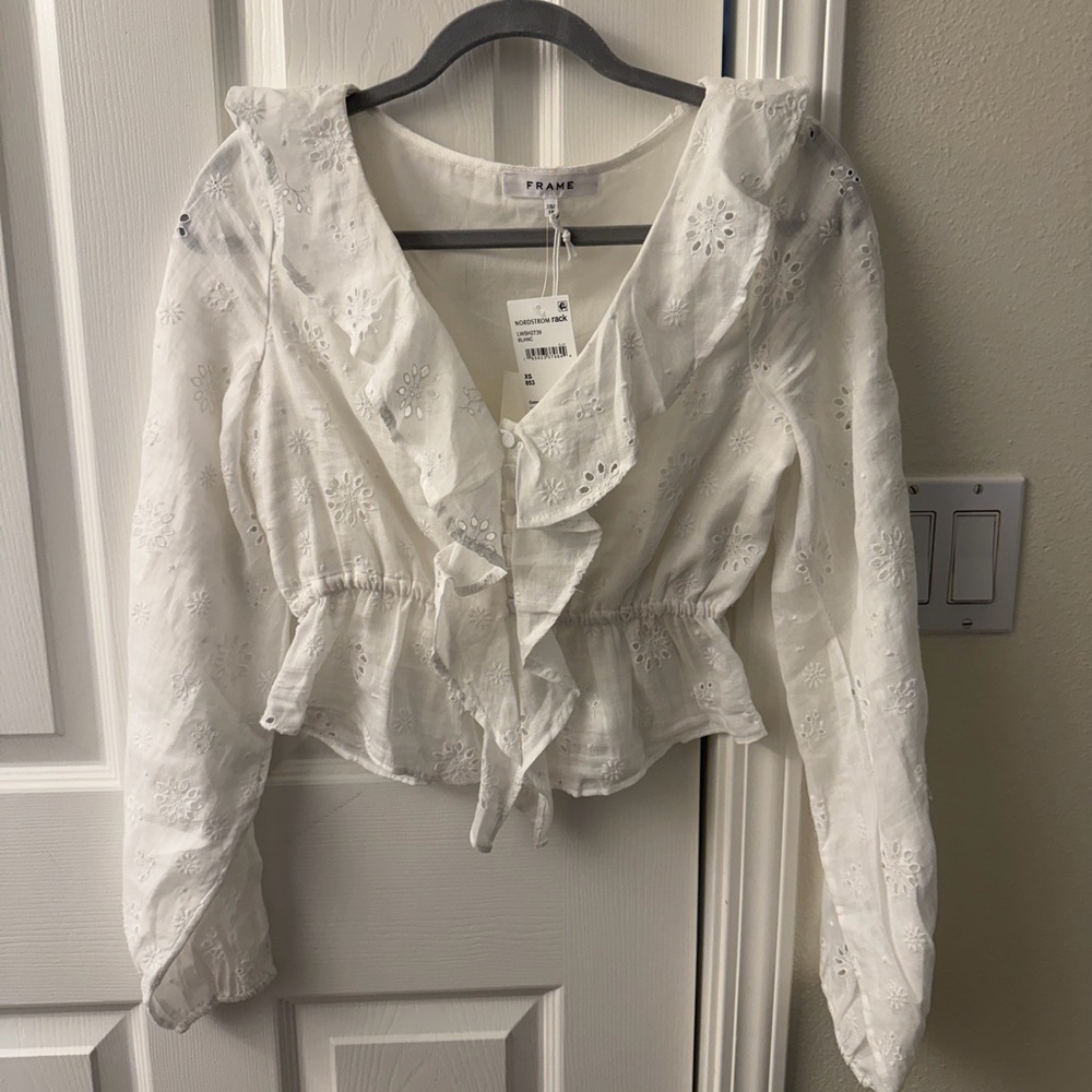 Frame Denim White Floral Ruffle Blouse